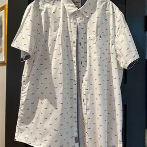White Casual Button Down Shirt with Subtle Pattern